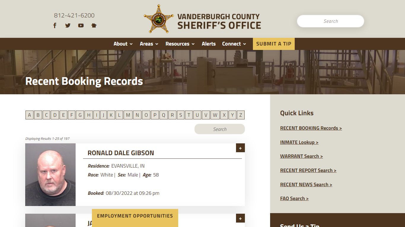 Recent Booking Records - Vanderburgh County Sheriff's Office